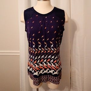 NWT. Cynthia Rowley Navy/peach bird print top